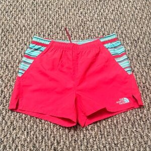 The North Face Pink Shorts with Teal Stripes